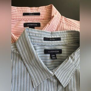 Lot of 2: LANDS END womens 22W Non Iron Button Up SHIRT stripes Blue /Red Cotton